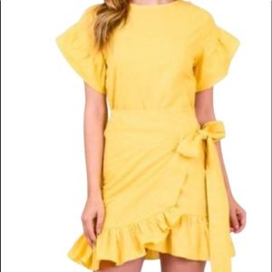&merci yellow faux wrap dress